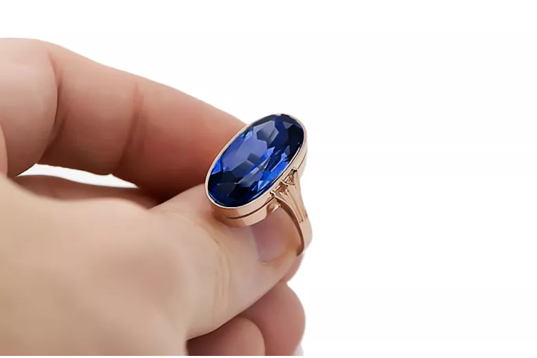 Vintažiniai papuošalai Žiedas Sapyras Originalus 14k rožinio aukso vintage vrc113r